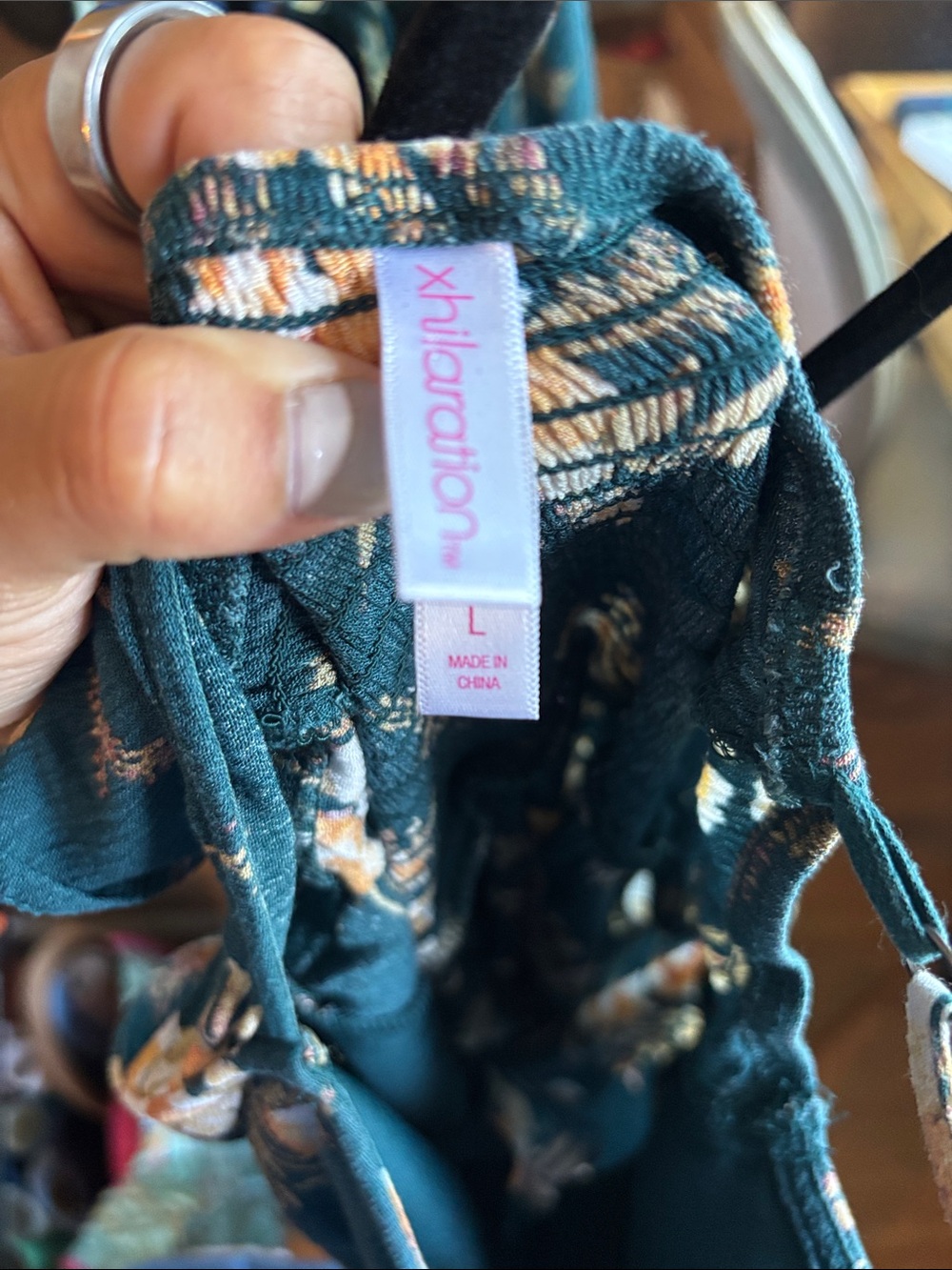 Green Floral Maxi Dress with Peach Blooms - Picture 5 of 5
